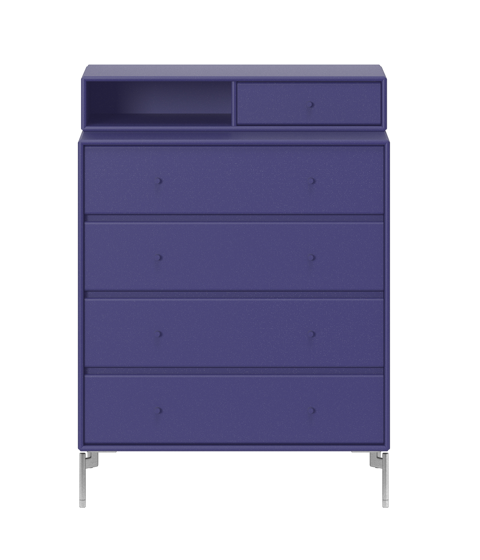 KEEP Kommode in Lila mit fünf Schubladen und Ablagefach, modernes Möbeldesign.