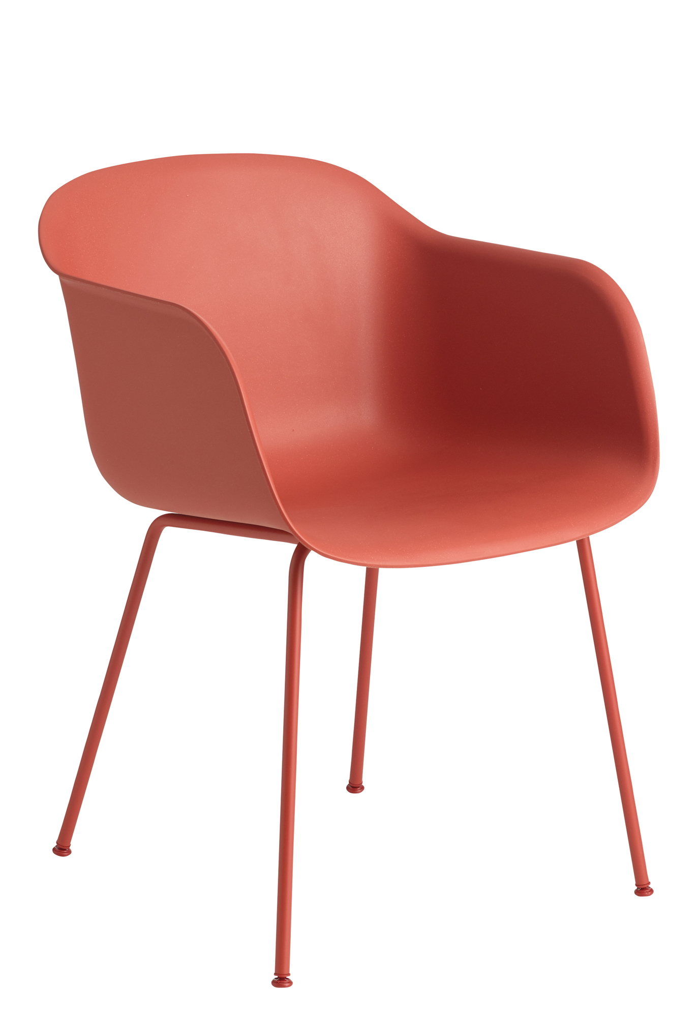 Muuto Fiber Armchair mit Armlehnen, Tube Base Gestell, roter Design Stuhl für Esszimmer und Wohnbereich.
