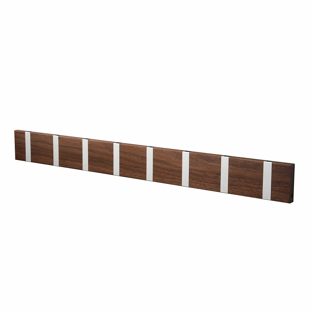Knax Wandgarderobe waagrecht mit 8 Haken in Walnuss Loca, moderne Garderobenleiste für die Wand.
