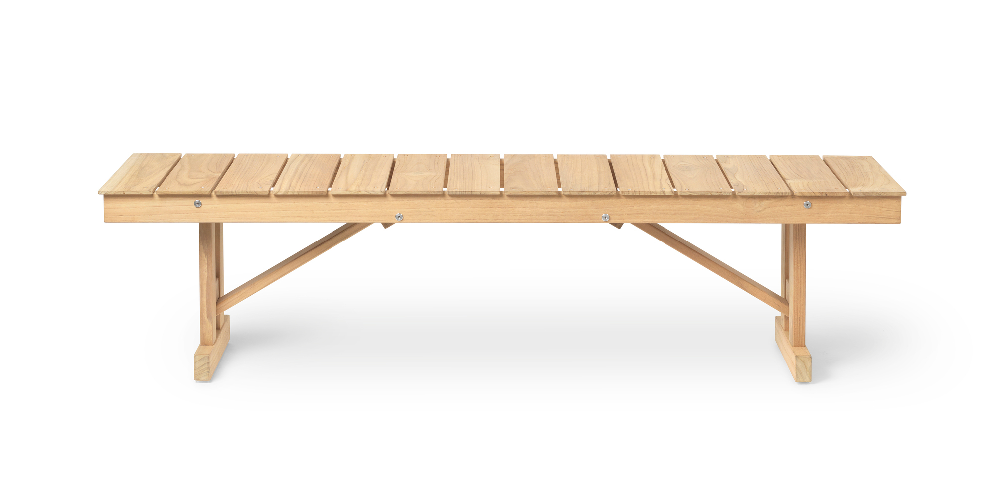 Helle Holzbank für den Außenbereich, Mogensen Bank von Carl Hansen & Søn, Gartenmöbel.