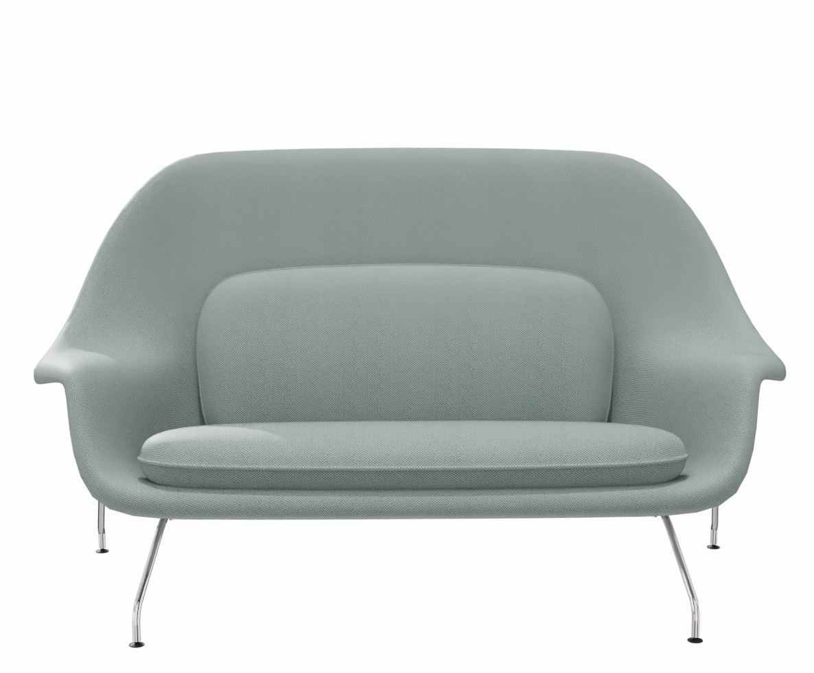 Hellblaues Womb Sette Sofa von Knoll International mit verchromten Beinen für entspanntes Wohnen.