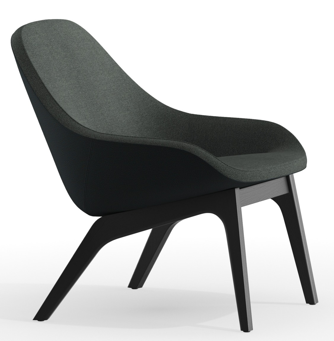Morph Lounge Chair Sessel von Zeitraum, grauer Stoffbezug und dunkles Holzgestell, modernes Design für Wohnzimmer.