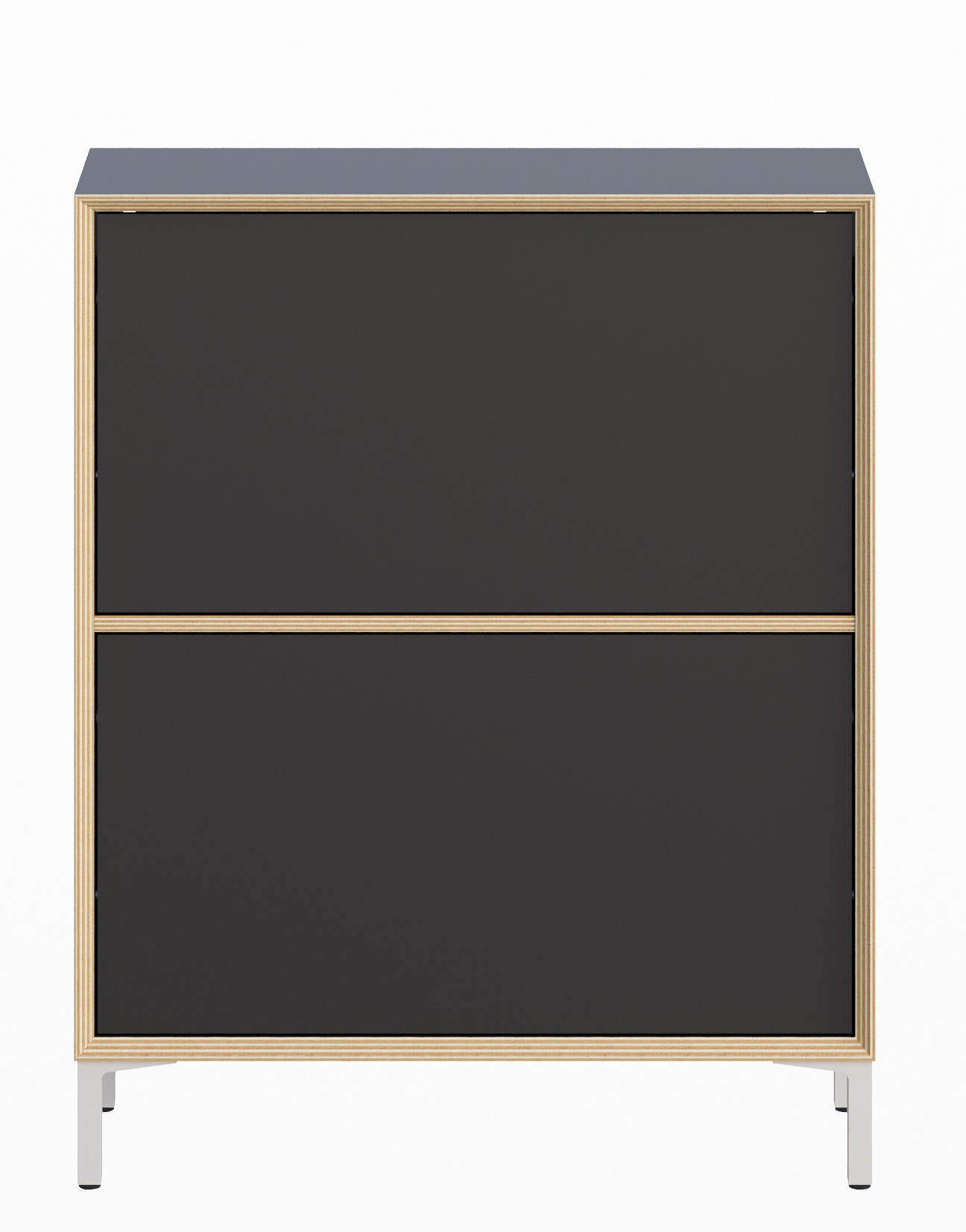 Vertiko Schuhschrank von Müller Möbelwerkstätten, moderner Schuhschrank mit zwei Klappen und filigranem Stahlfußgestell.