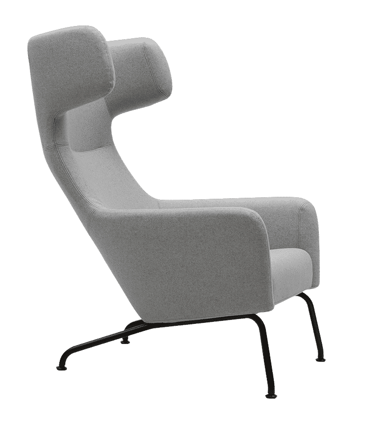 Heller grauer Havana Ohrensessel Softline mit hoher Rückenlehne und schwarzen Metallbeinen, Seitenansicht.