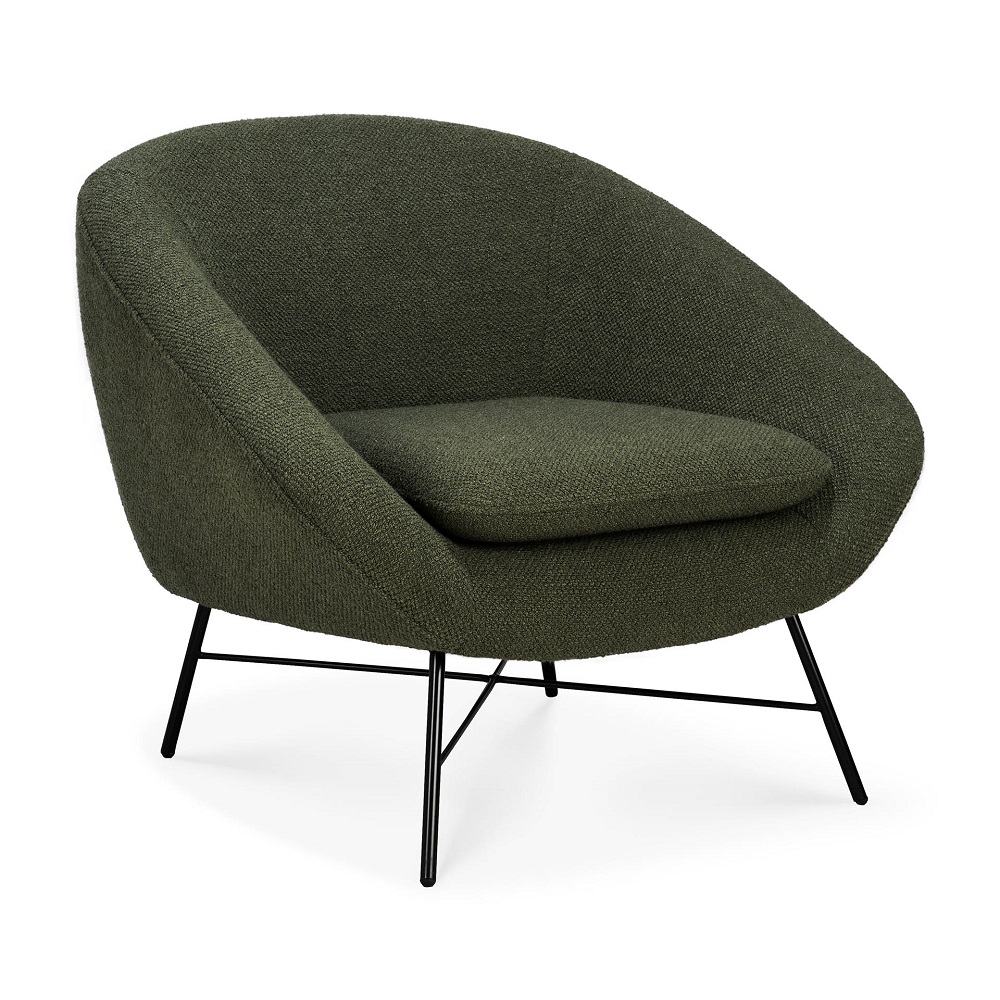 Barrow Sessel von Ethnicraft in Grün mit schwarzem Metallgestell, moderner Polstersessel.