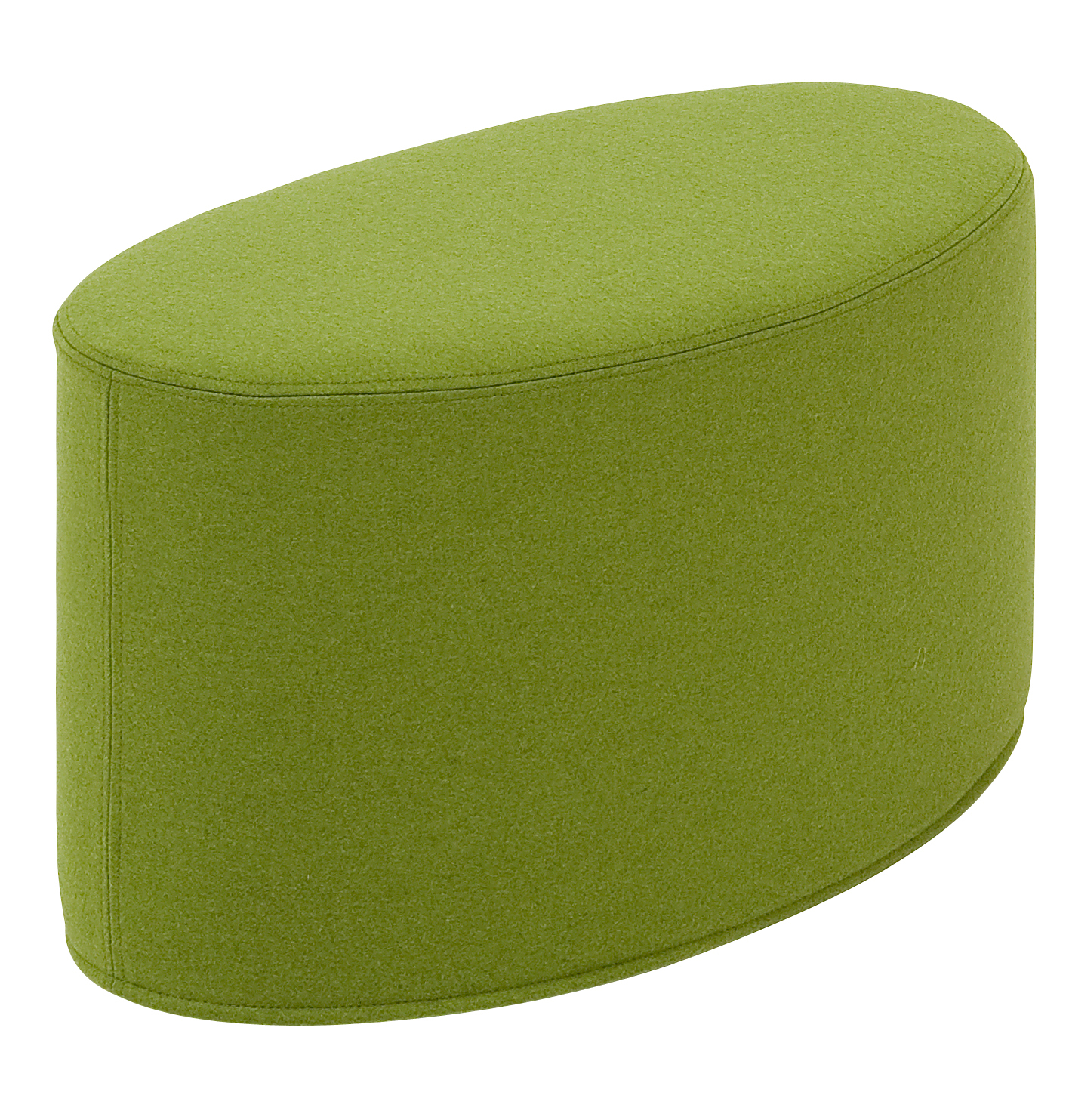 Grüner Bon Bon Hocker, klein, gepolstert, oval, moderner Sitzhocker für Wohnzimmer und Büro.