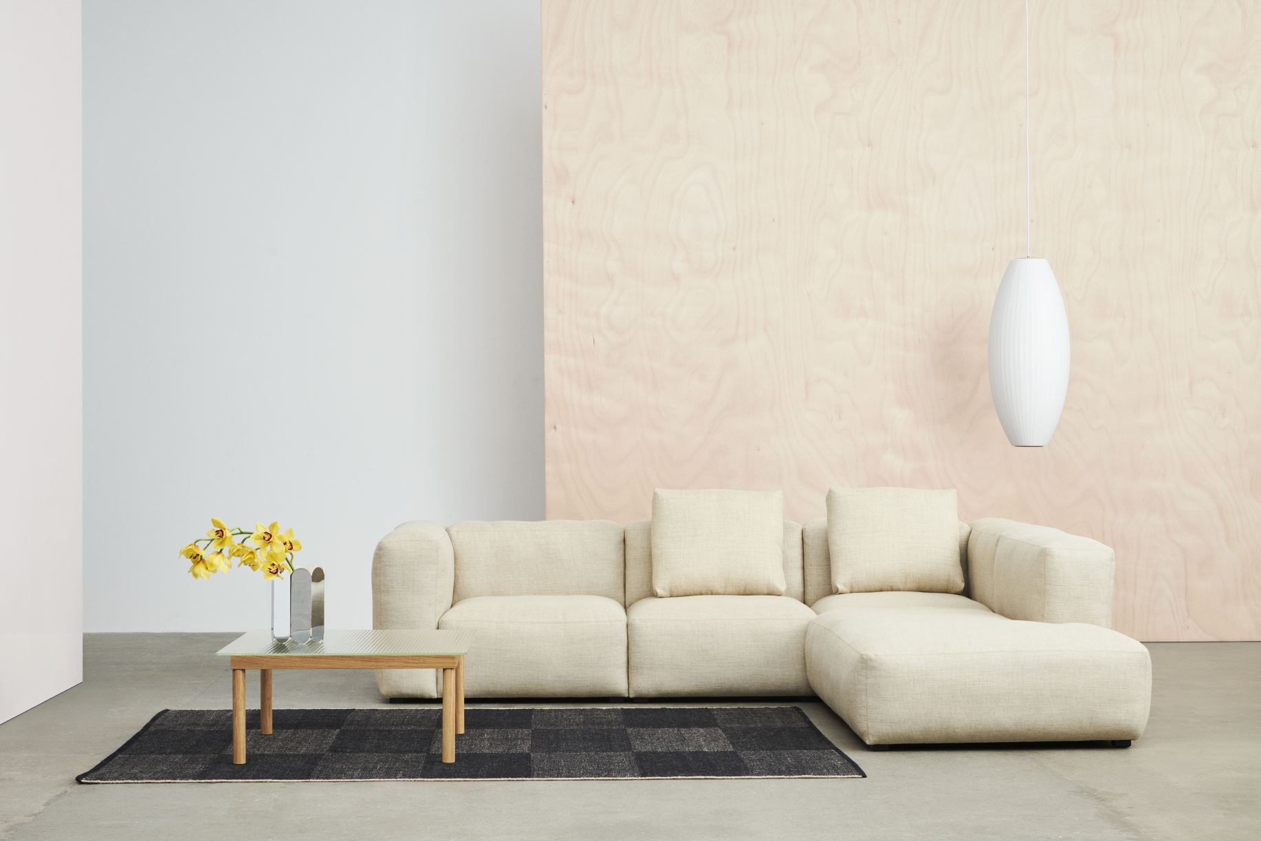 Mags Soft Sofa Ecke mit Armlehne links, Hay Stoff Yuma Beige.