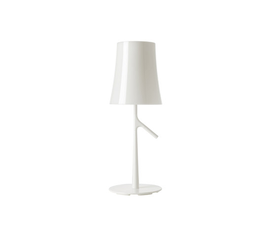 Weiße Birdie Piccola Tischleuchte von Foscarini: Moderne Designerlampe für Nachttisch oder Schreibtisch.