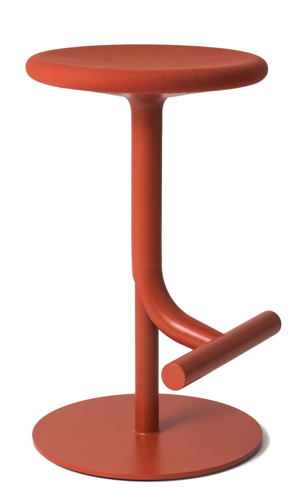 Roter Tibu Stool Hocker von Magis mit Fußstütze und rundem Sitz im modernen Design.