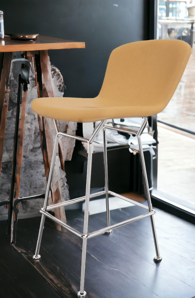 Bertoia Barhocker mit Kernlederbezug und verchromtem Stahlgestell, moderner Barstuhl für die Küche.
