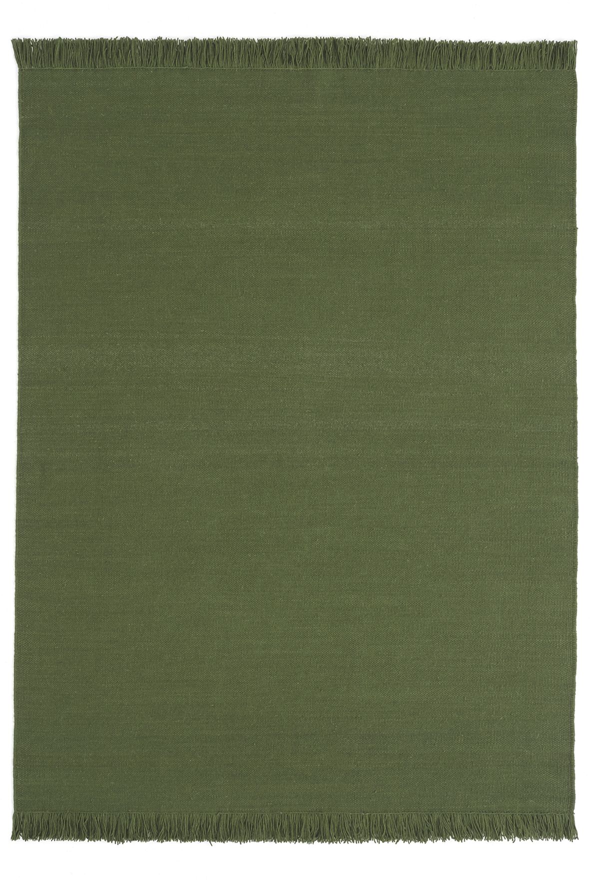 Grüner Teppich "Colors Basil" von Nanimarquina, 200x300 cm, mit Fransen. Wohnzimmer Teppich.