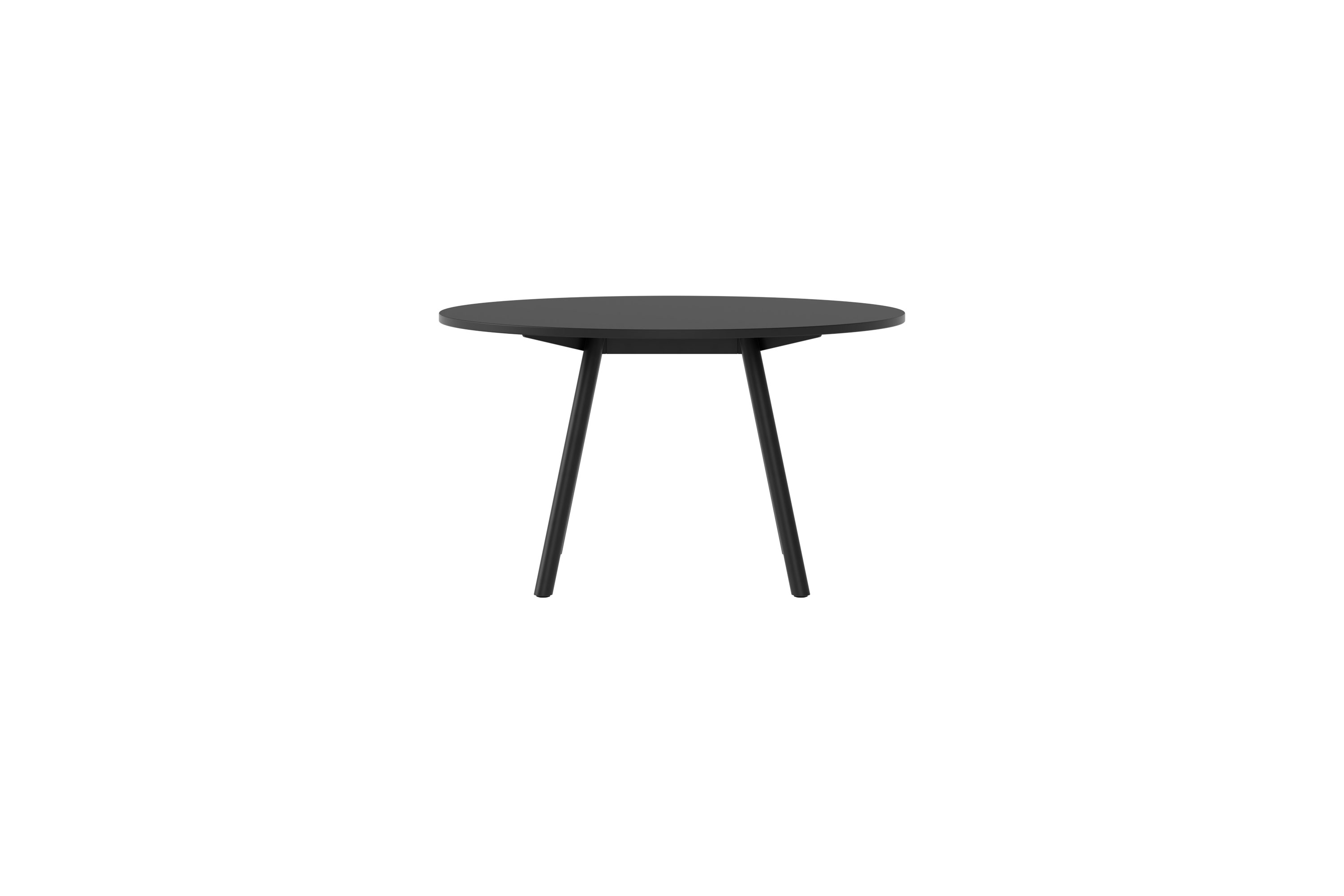 Schwarzer New Tendency Masa Tisch mit runder Tischplatte und minimalistischem Design auf weißem Hintergrund.