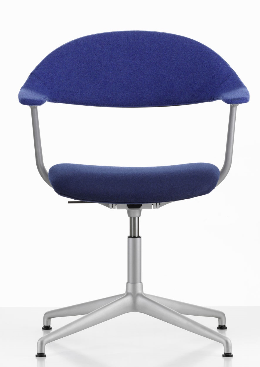 Mynt Bürostuhl von Vitra mit blauem Sitz und Rückenlehne, silbernes Fußkreuz, ergonomisch und modern.