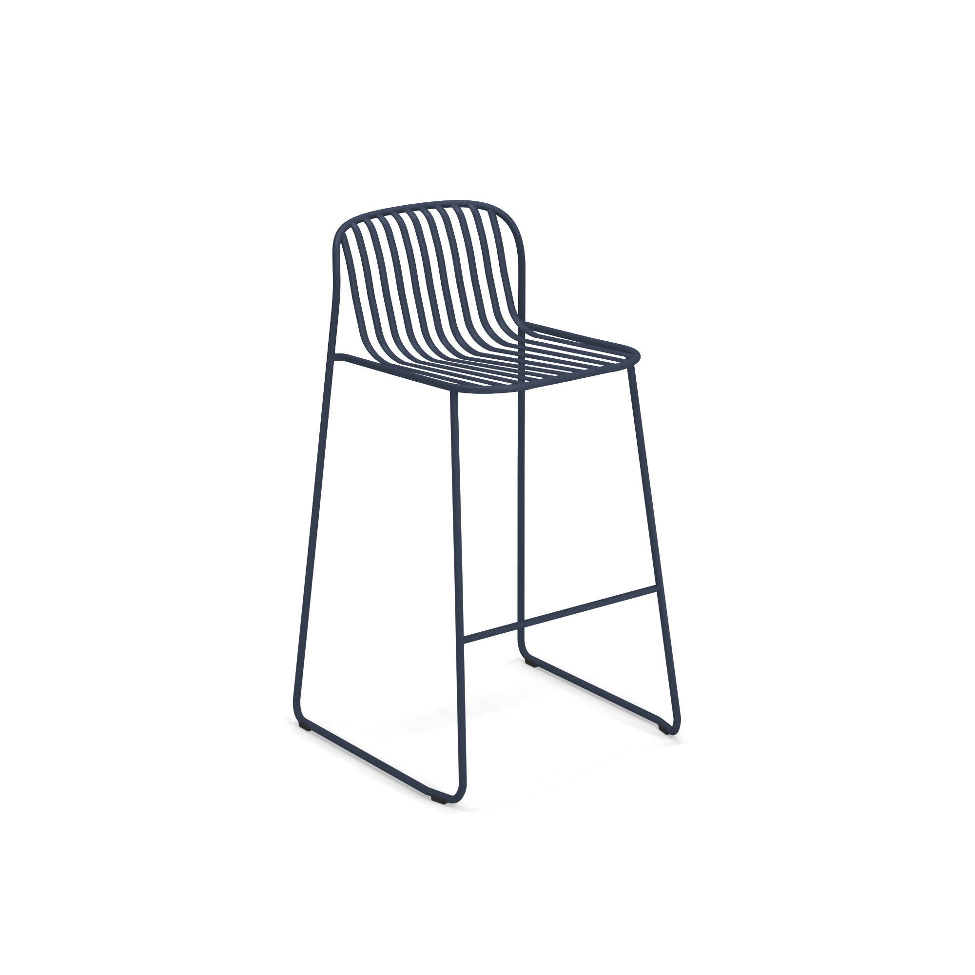 Riviera Barhocker von Emu, blauer Metall-Barstuhl für den Außenbereich, modernes Design.