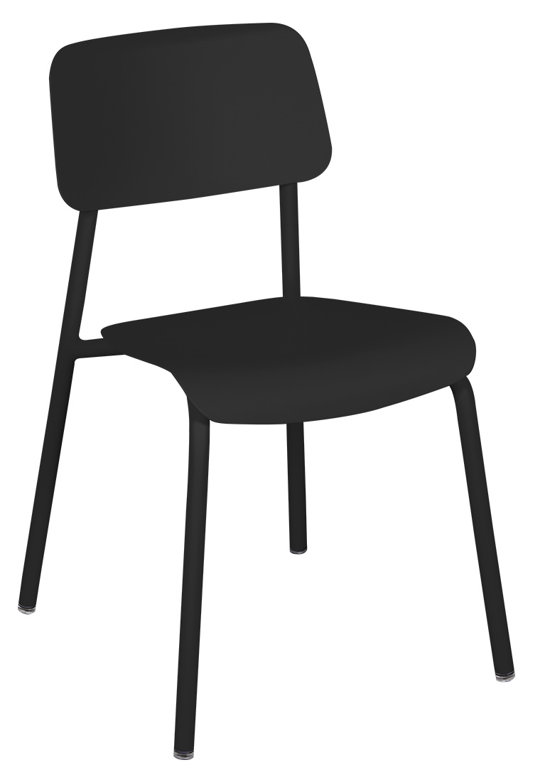 Schwarzer Studie Chair Stuhl von Fermob für den Außenbereich, minimalistisches Design mit Rückenlehne und vier Beinen.