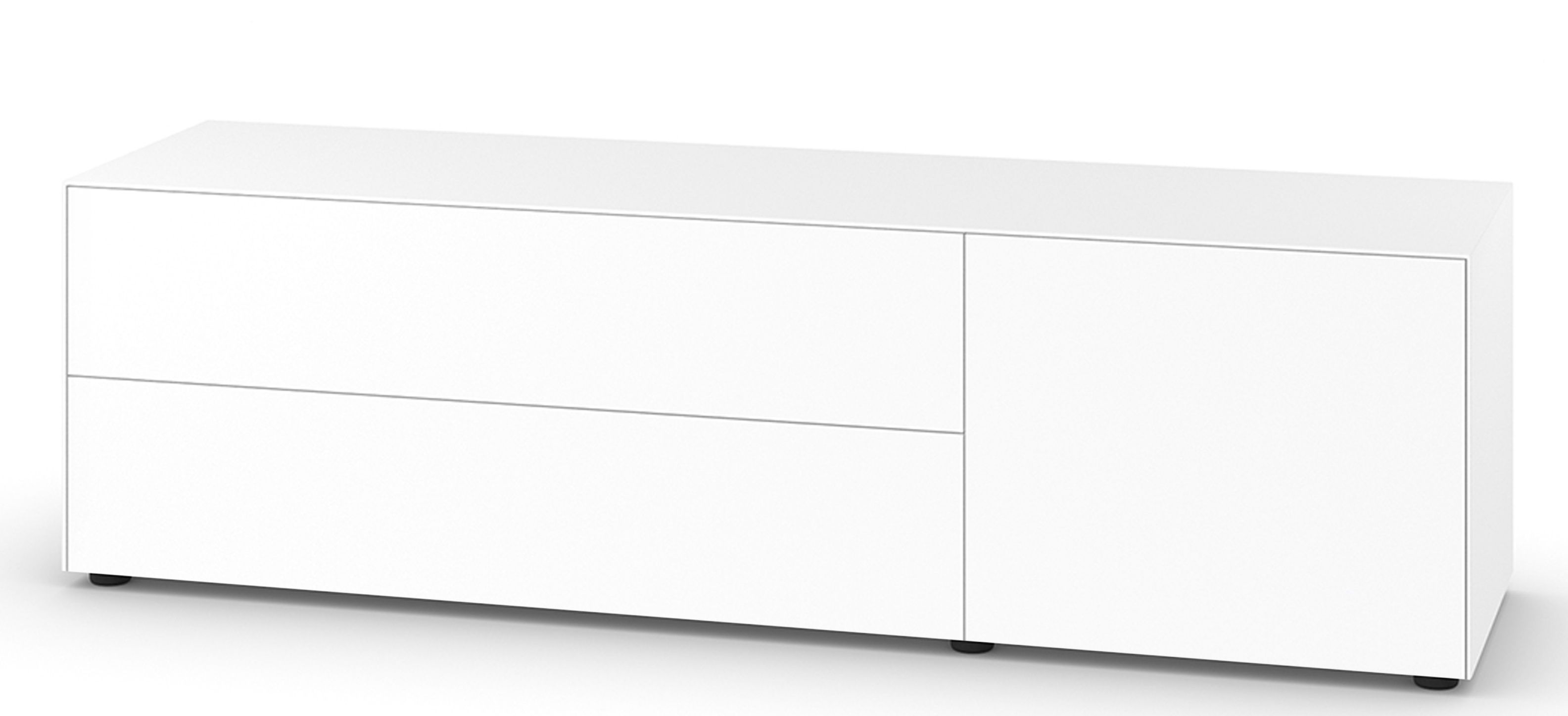 Weißes Nex Pur Box Lowboard von Piure mit Schublade und Tür für modernes Wohnen.