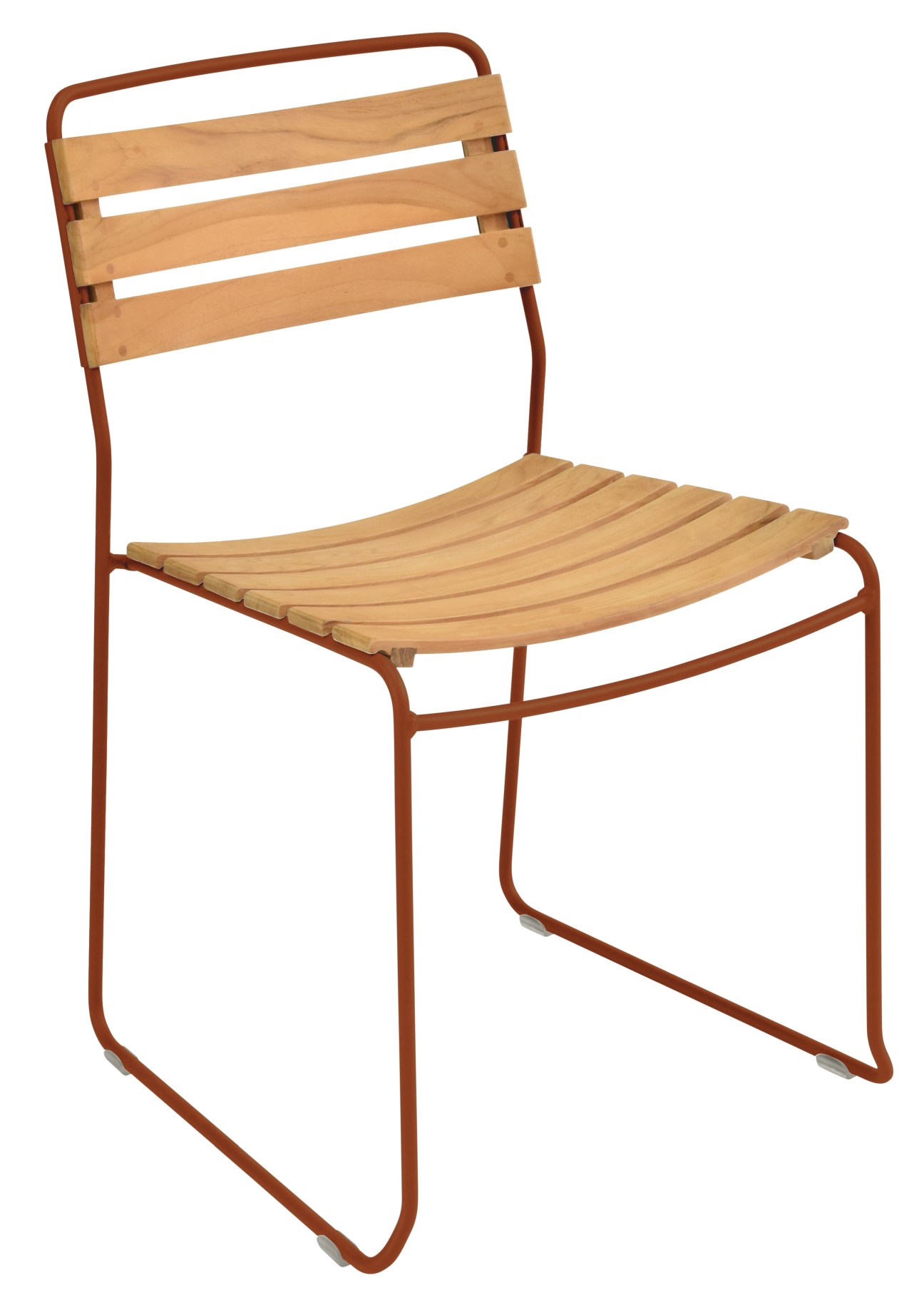 Surprising Teak Chair Outdoor Fermob: Gartenstuhl aus Teakholz mit braunem Metallgestell für den Außenbereich.