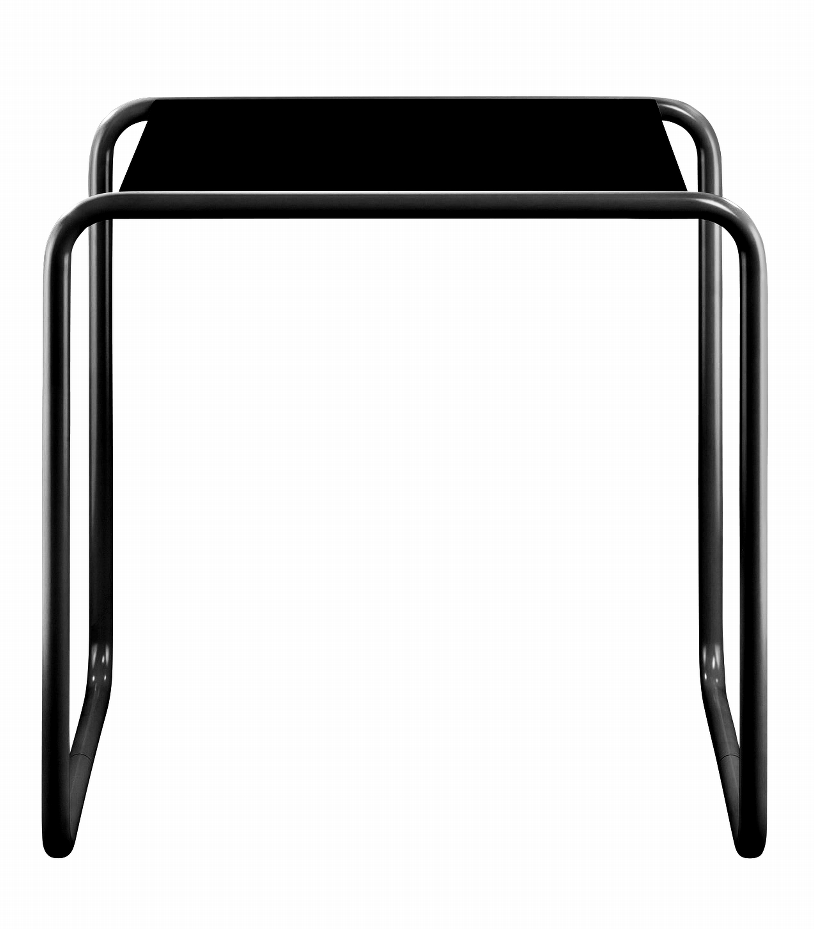 Schwarzer B9 a Beistelltisch von Thonet, minimalistisches Design mit Stahlrohrgestell und Ablagefläche, modernes Möbelstück für Wohnzimmer.