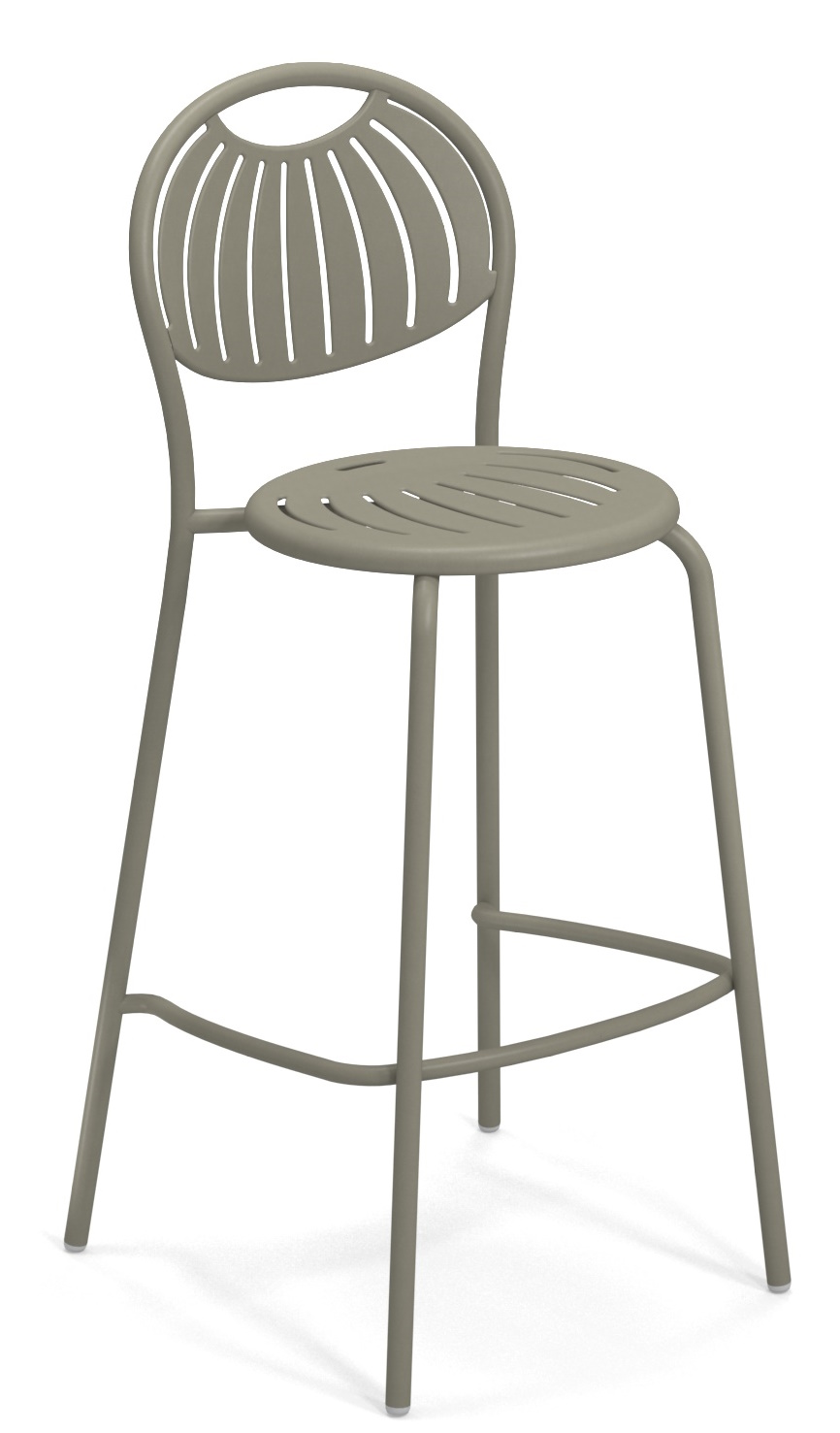 Coupole Barstool Barhocker von Emu für den Außenbereich, pulverbeschichteter Stahl in Taupe, modernes Design.