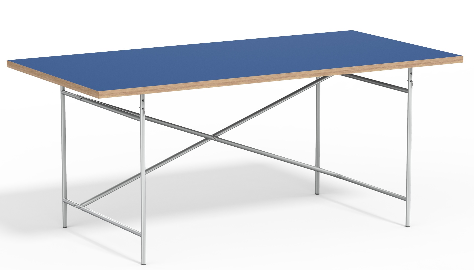 Eiermann Tisch mit blauem Laminat und verchromtem Stahlgestell von Richard Lampert, modernes Design.