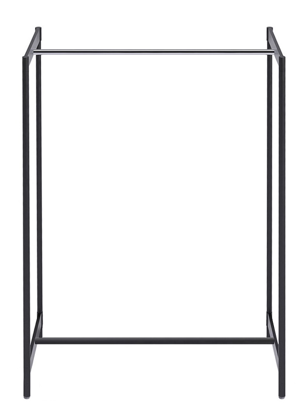 Meeting Kleiderbügelständer von Rexite, minimalistisches Design, schwarzer Metallrahmen mit verchromter Kleiderstange, ideal für Büro und Garderobe.