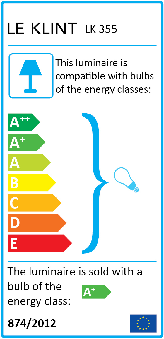 Energieeffizienzlabel für Le Klint Stehleuchte, kompatibel mit Leuchtmitteln der Energieklassen A++ bis E.