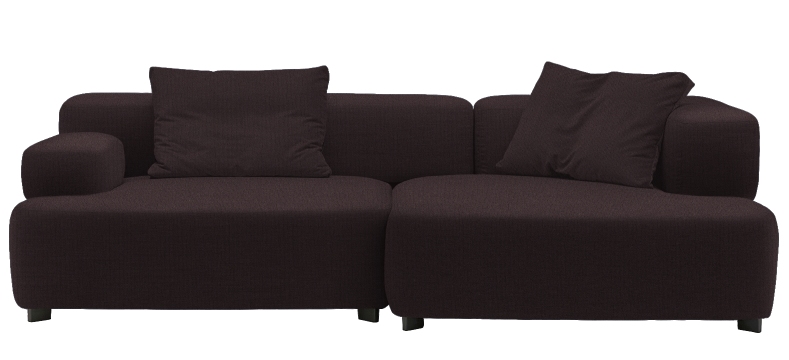 Alphabet Sofa von Fritz Hansen, 3-Sitzer mit Armlehne rechts, modernes braunes Stoffsofa mit Kissen.