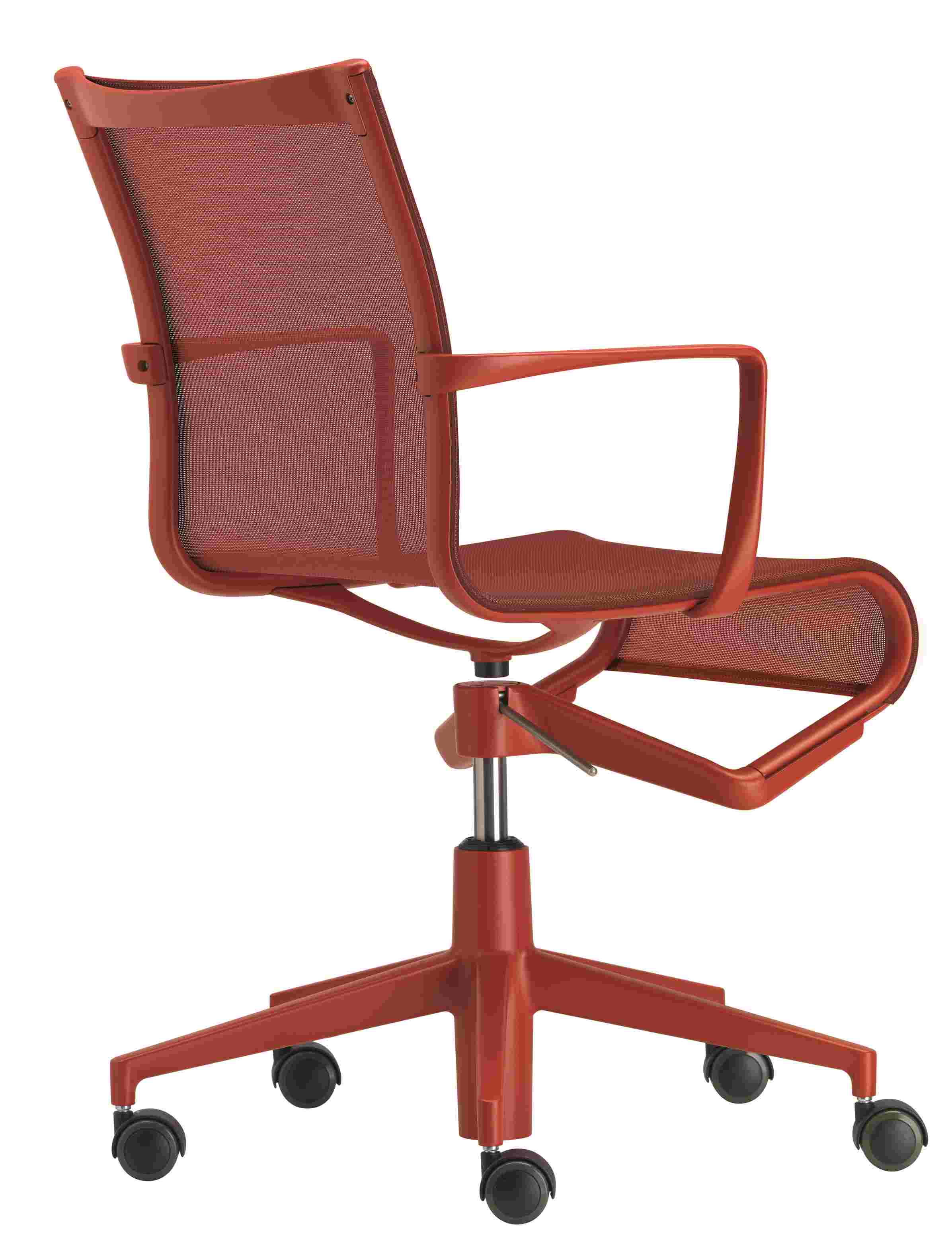 Rollingframe Bürodrehstuhl Alias in Rot mit Armlehnen und Netzrücken, ergonomischer Bürostuhl für das Büro.