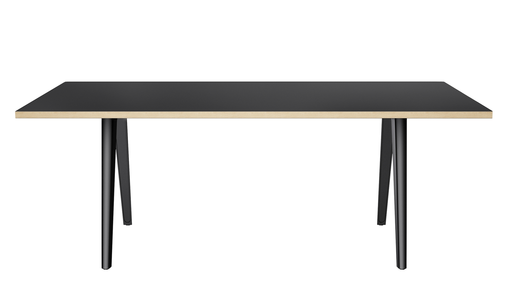 Schwarzer 1500 Tisch von Thonet mit Holzrand und schwarzen Beinen, freigestellt.