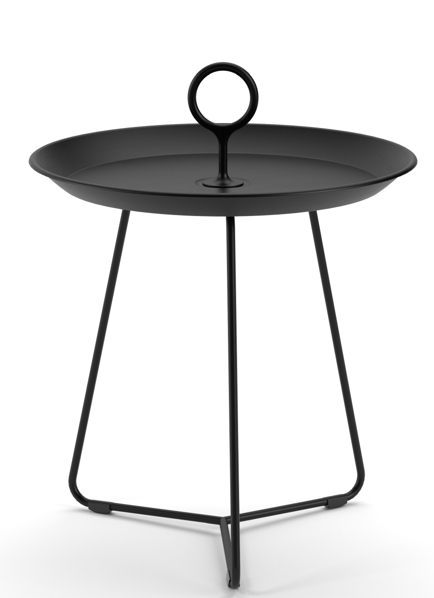 Schwarzer Eyelet Beistelltisch von Houe für drinnen und draußen, kleiner runder Tisch mit Griff.