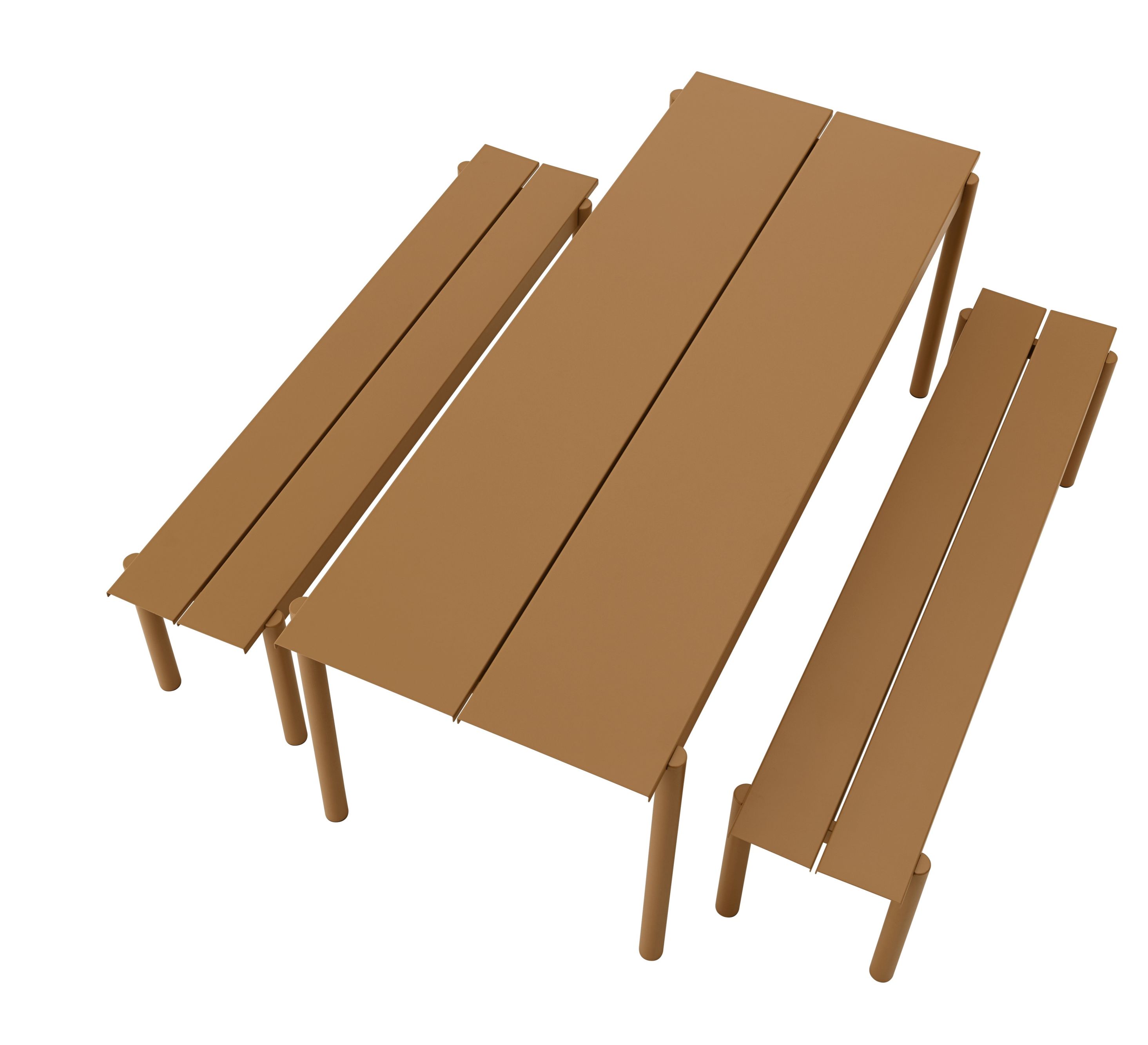 Muuto Linear Steel Outdoor Bank, moderne Gartenbank aus Stahl in Braun, 110x34 cm, für Terrasse und Garten.