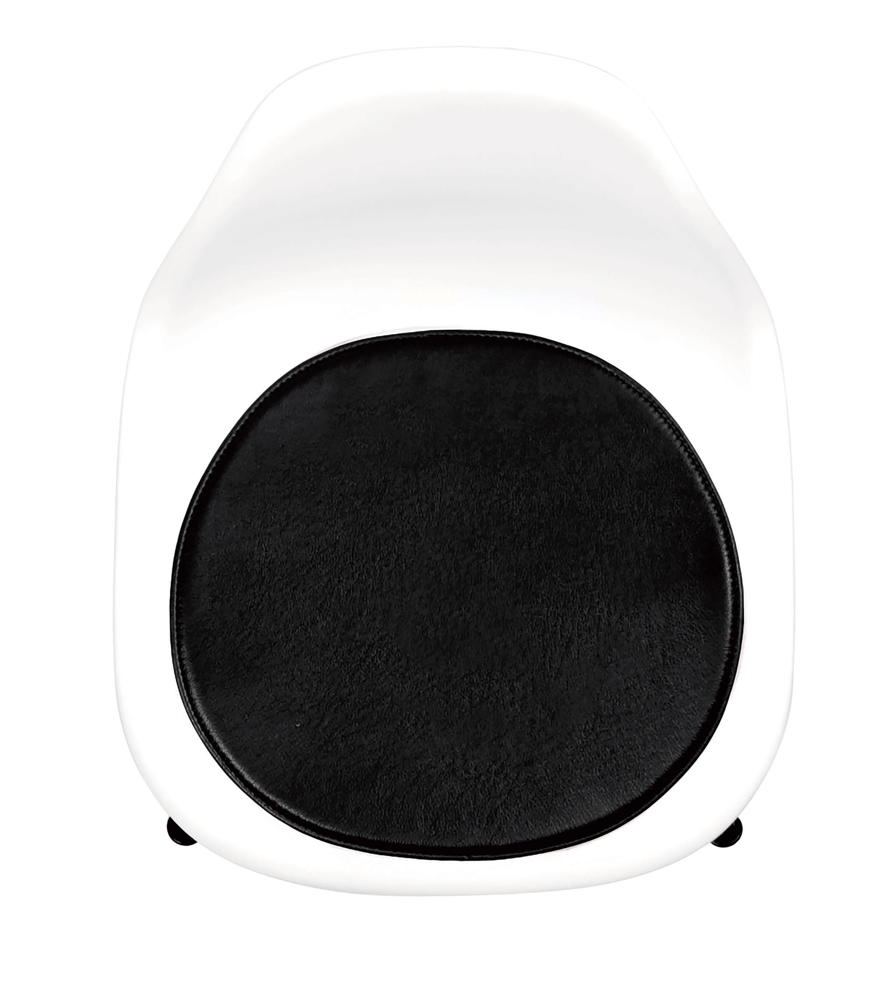 Sitzauflage für Eames Stuhl, Bent Hansen Einzelstück, weiße Schale mit schwarzem Lederkissen.