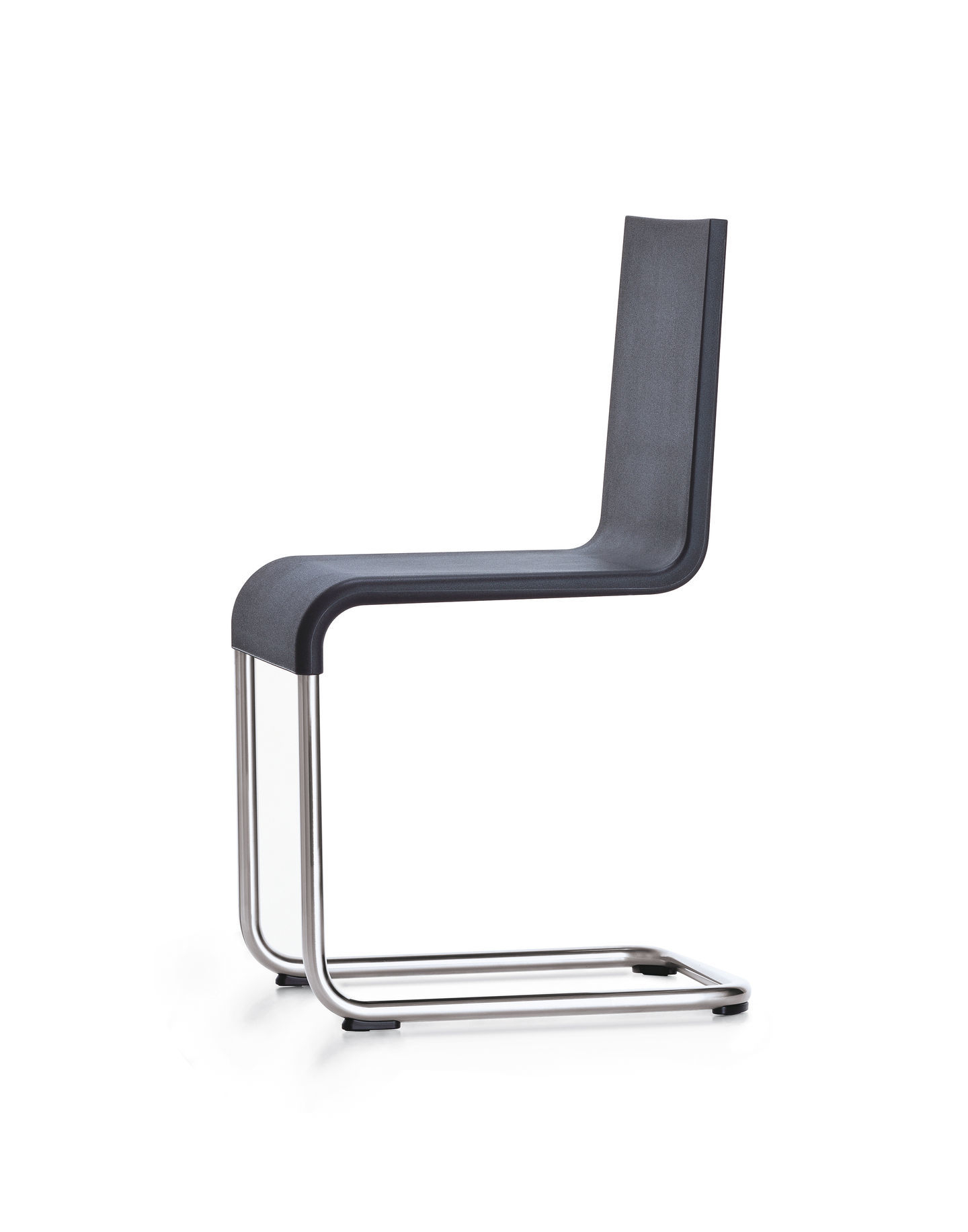 .05 Stuhl von Vitra, stapelbarer Freischwinger mit grauem Sitz und verchromtem Stahlgestell.
