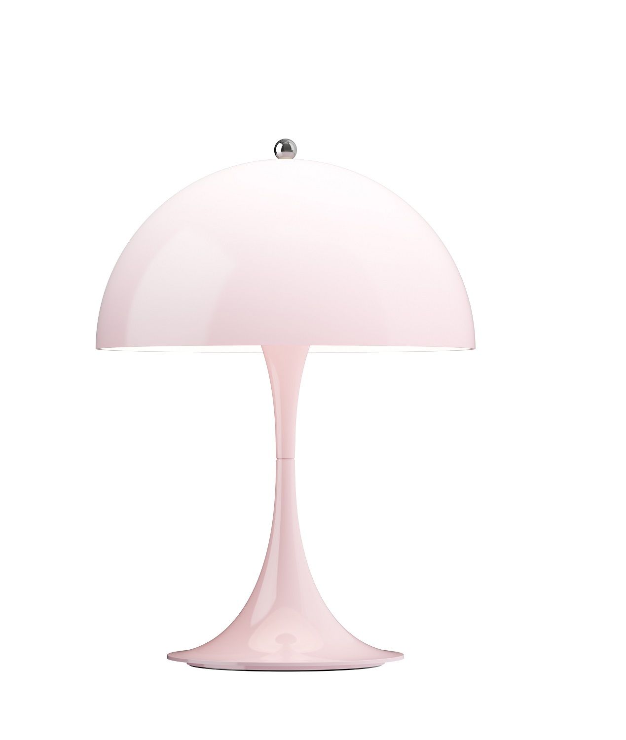 Panthella Portable Tischleuchte von Louis Poulsen in zartem Rosa, modernes Design für stimmungsvolle Beleuchtung.