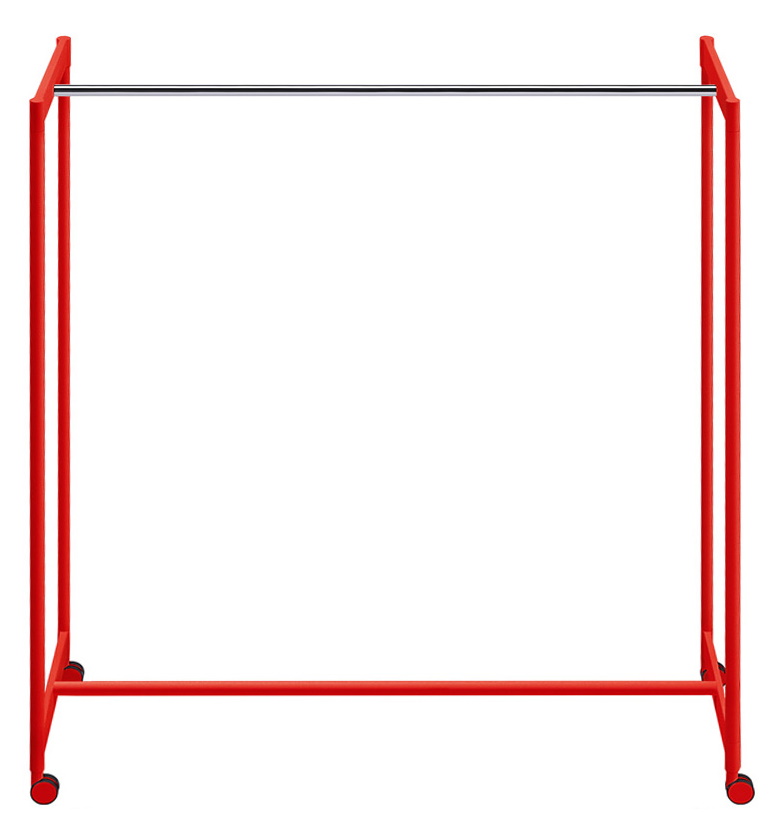 Roter Rexite Meeting Kleiderbügelständer mit Rollen und verchromter Kleiderstange für Büro und Konferenzraum.