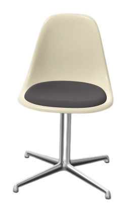 Eames Fiberglass Chair DSL mit Sitzpolster von Vitra, cremefarbene Sitzschale, graues Polster, Chromgestell.