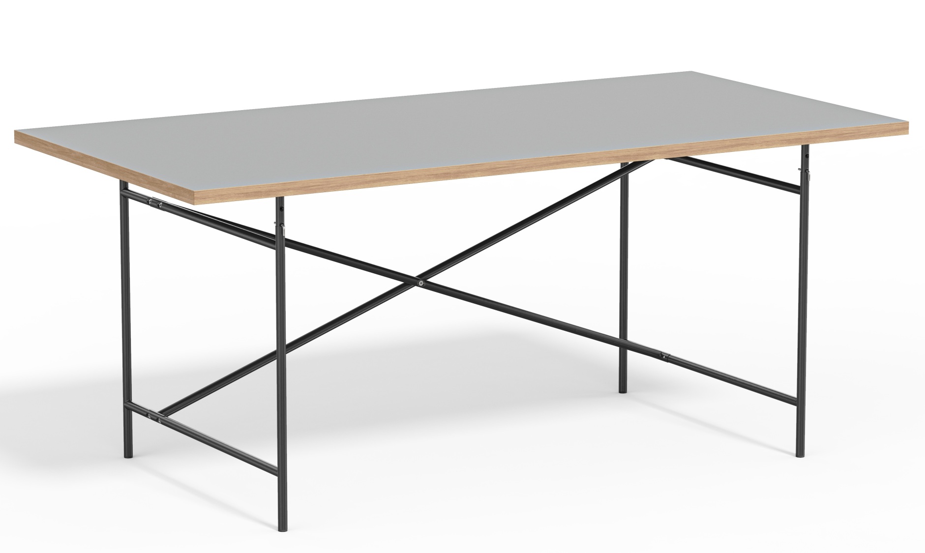 Eiermann Tisch mit grauem Linoleum und schwarzem Gestell, Designklassiker für Büro und Homeoffice.