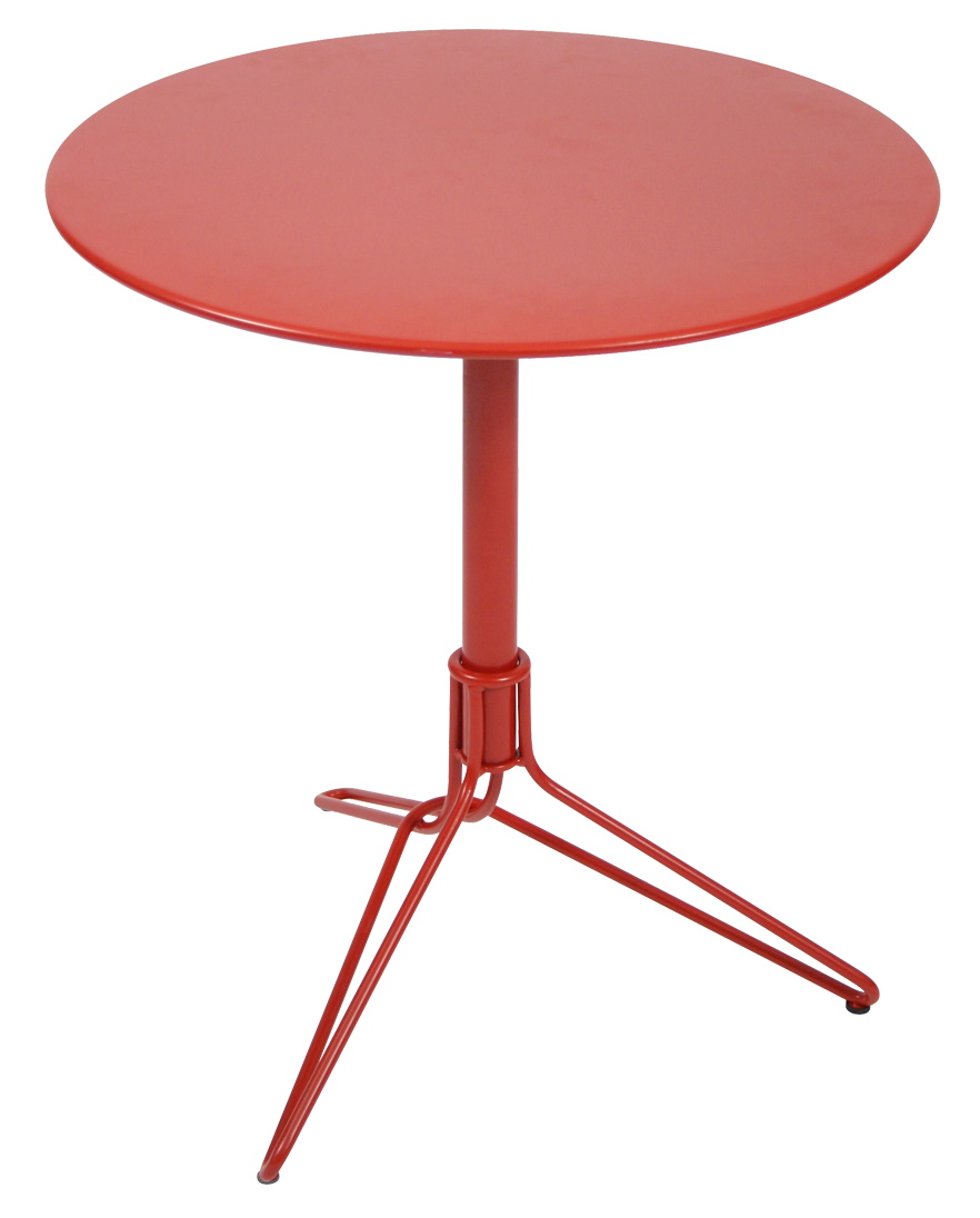 Roter Flower Tisch von Fermob für den Außenbereich, runder Gartentisch mit filigranem Stahlgestell.