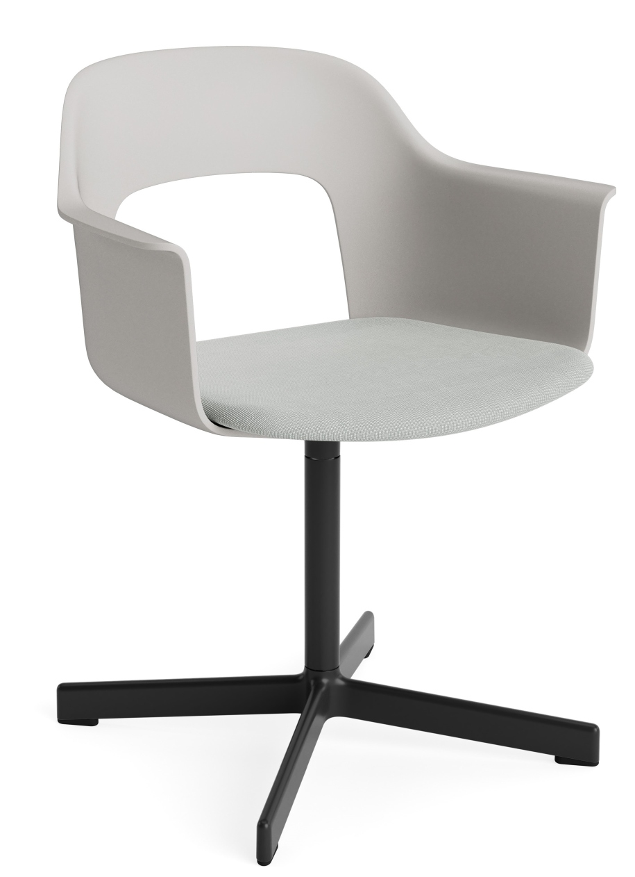Hay Layout Armchair 233 Armlehnstuhl in Grau mit schwarzem Drehfuß für Büro und Wohnzimmer.