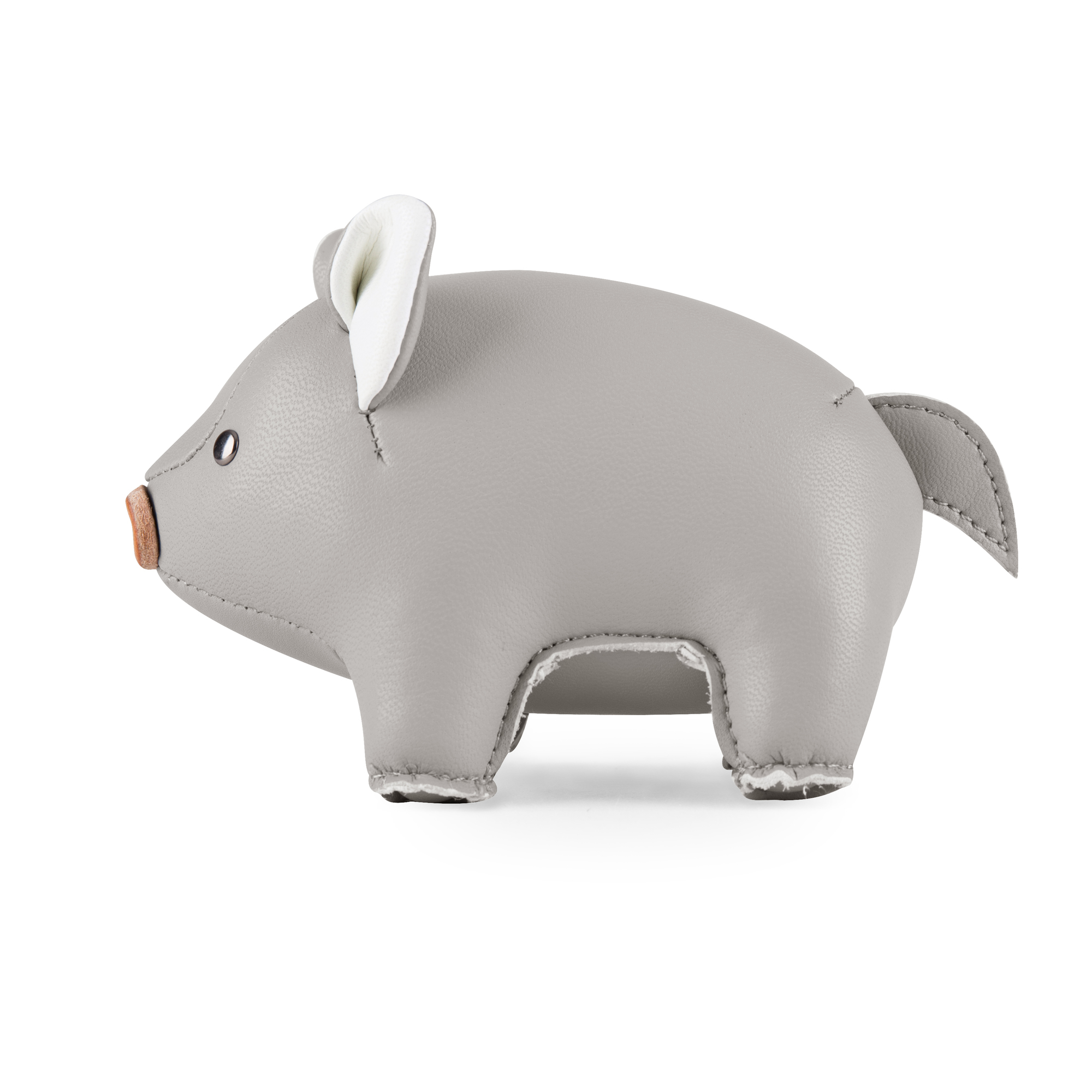 Briefbeschwerer Züny Schwein, grau und weiß, aus Kunstleder. Dekoration für Schreibtisch und Büro.