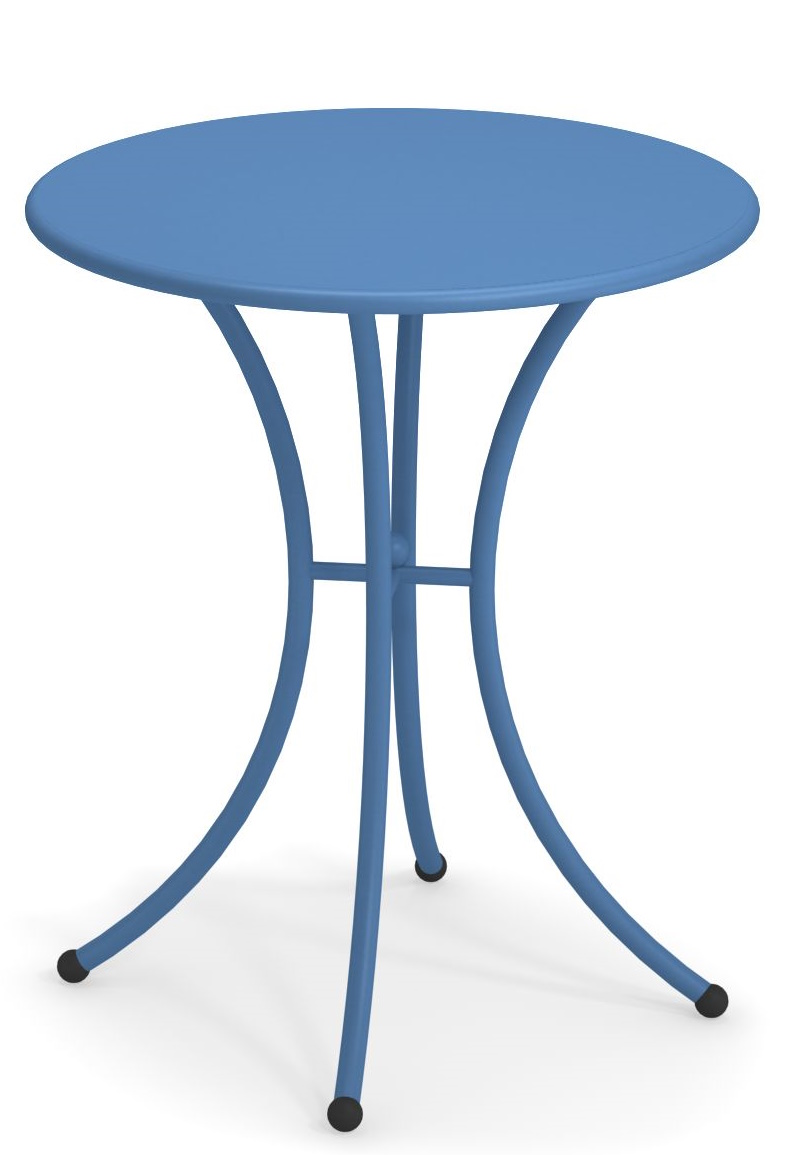 Blauer Pigalle Tisch von Emu für den Außenbereich, runder Gartentisch aus Metall.