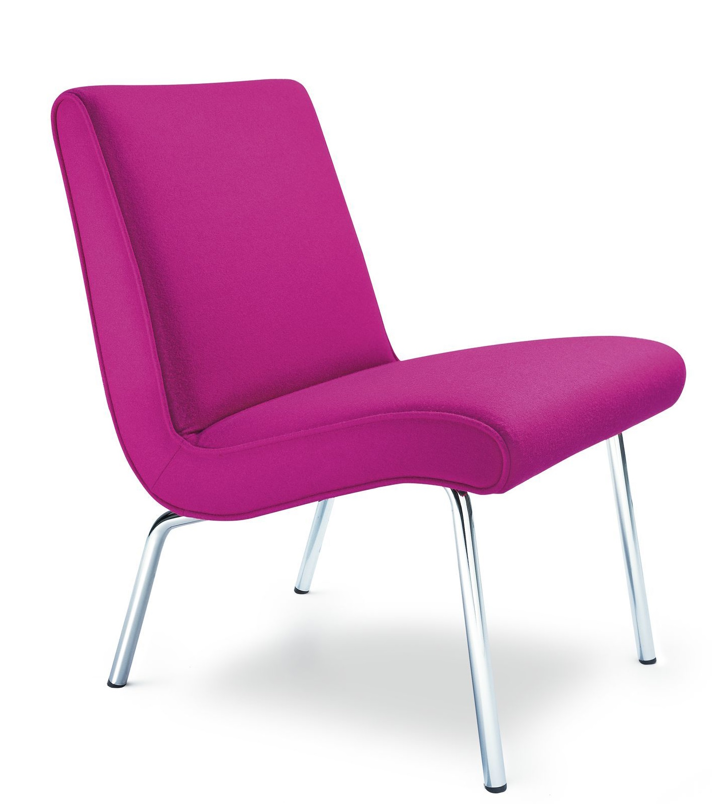 607 Vostra Armchair Sessel von Walter Knoll, moderner Loungesessel mit pinkem Stoffbezug und verchromten Stahlbeinen.