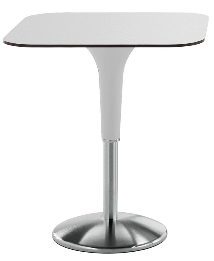 Zanziplano Tisch von Rexite, weißer Design Tisch mit rundem Fuß aus Metall.