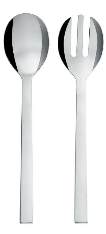 Alessi Salatbesteck Santiago DC05/14 aus Edelstahl, bestehend aus Löffel und Gabel.
