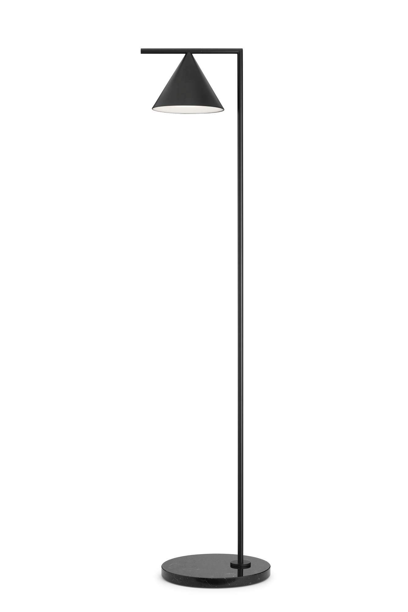 Captain Flint Stehleuchte von Flos: Moderne LED-Lampe mit schwarzem Schirm und Marmorfuß.