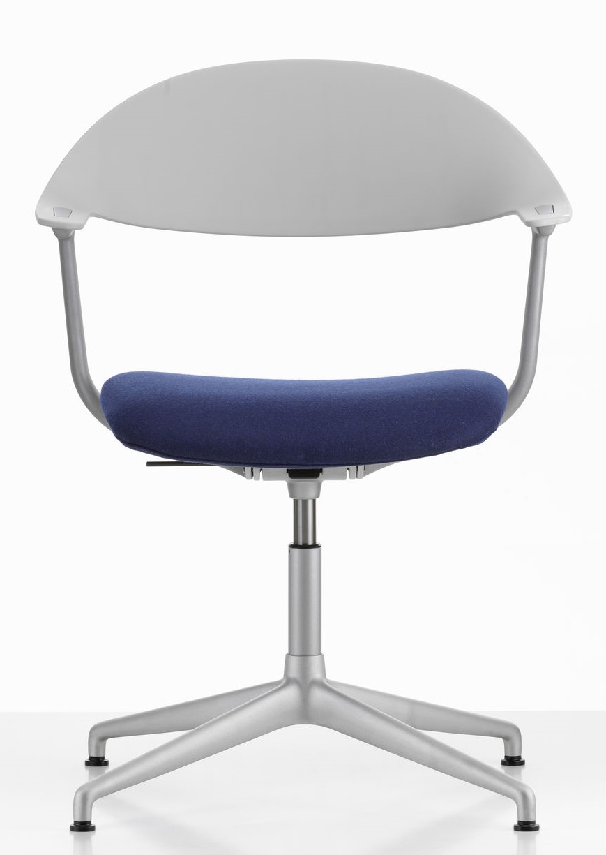 Mynt Bürodrehstuhl von Vitra mit blauer Sitzpolsterung und grauem Gestell, ergonomischer Bürostuhl für modernes Büro.