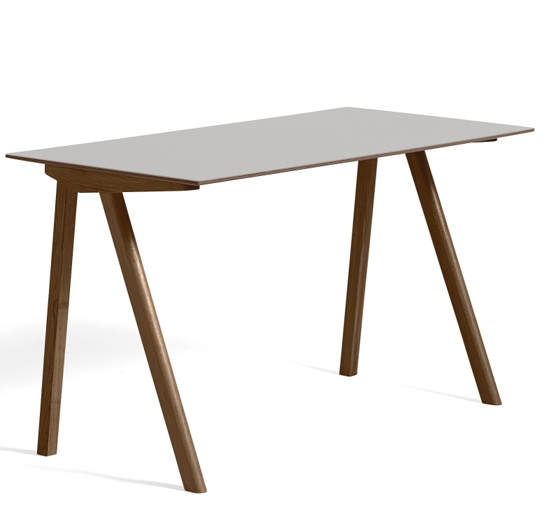 Hay Copenhague CPH 90 Schreibtisch mit grauem Tischblatt und braunem Holzgestell, ideal für Büro und Arbeitszimmer.