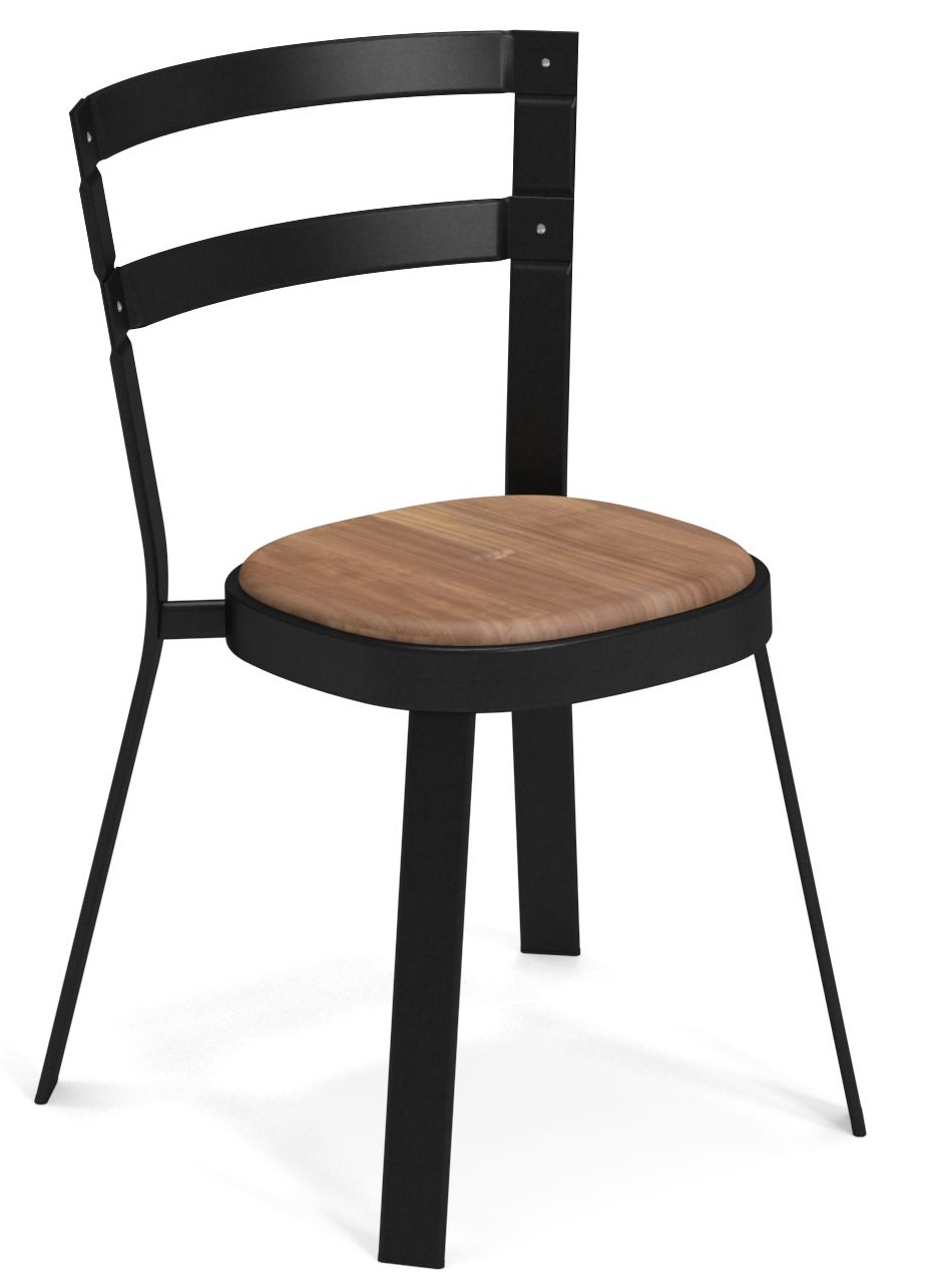 Thor Chair Outdoor Emu: Schwarzer Metallstuhl mit Holz Sitzfläche für den Garten oder Balkon.