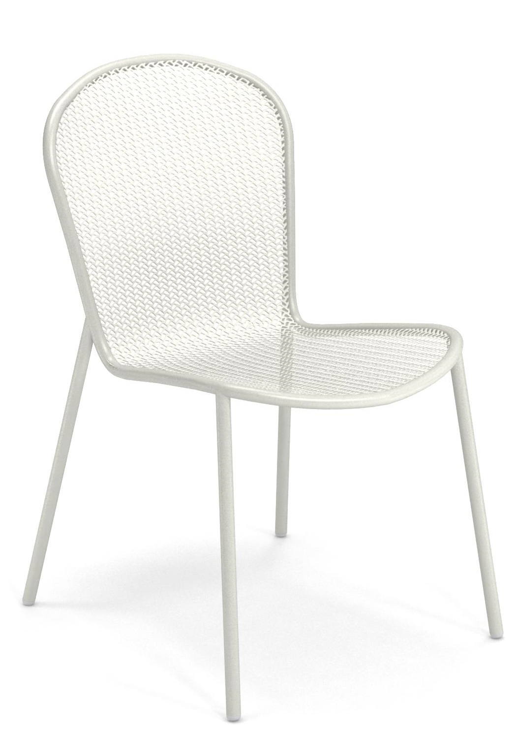 Weißer Ronda Stuhl von Emu für den Außenbereich, Metallstuhl mit filigranem Design und vier Beinen.