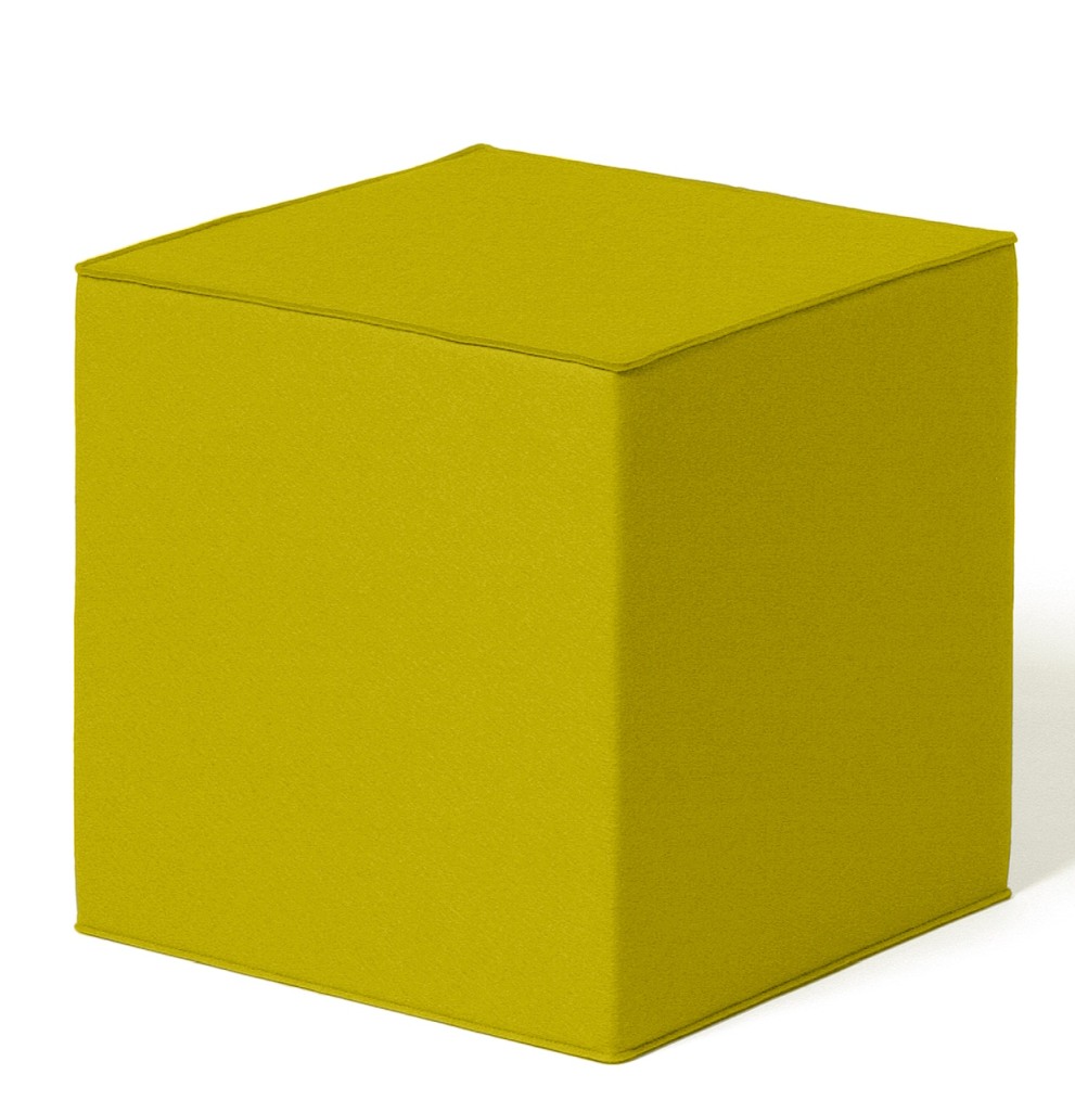 Gelber Quart Sitzwürfel von HEY-SIGN by BWF Group, moderner Filzhocker für Wohnzimmer und Büro.